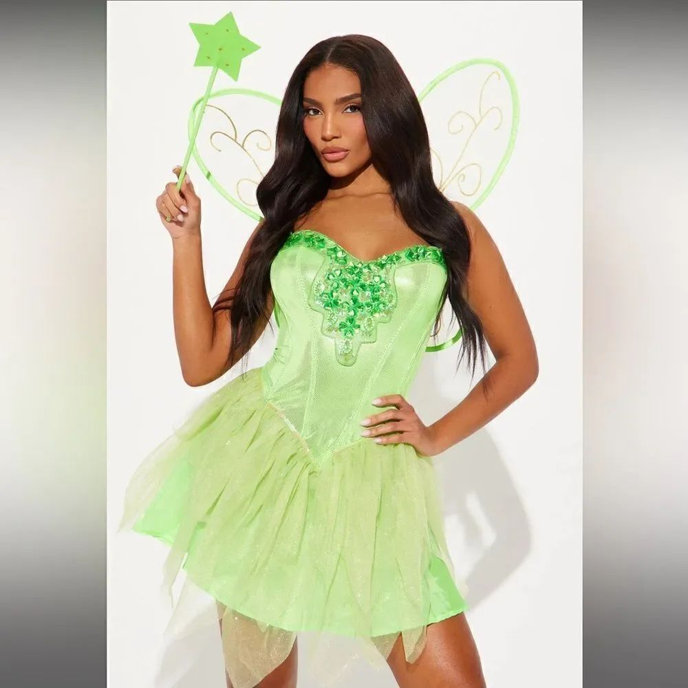 NWT Fashion Nova Fantasy Fairy 3 Piece Costume Set - Green Size Large